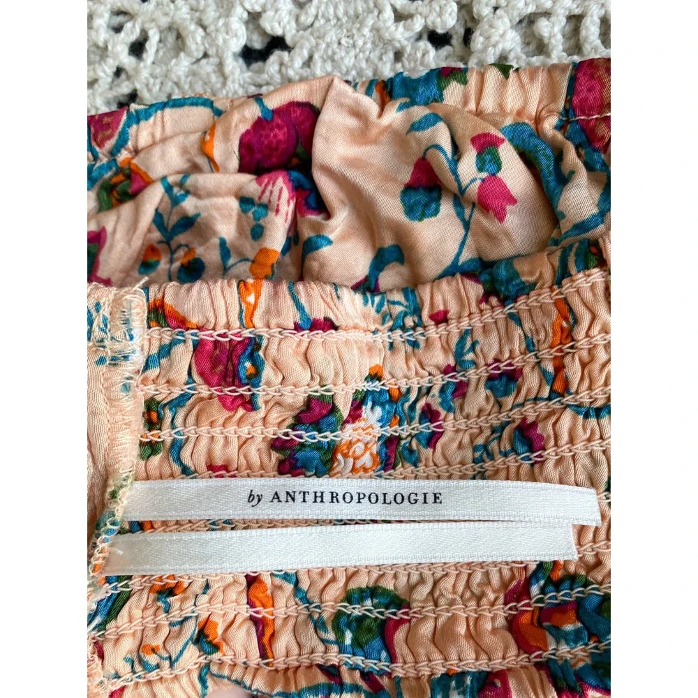 By Anthropologie Floral Silky Bandeau Top‎ M Peach Summer Coastal Beach Festival